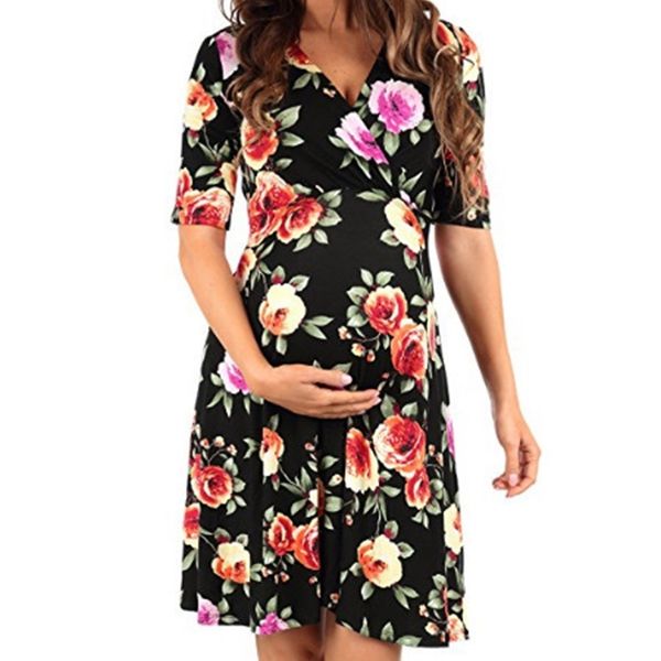 

women's sleepwear mid sleeve bandage printed maternity loose pajamas, Black;red