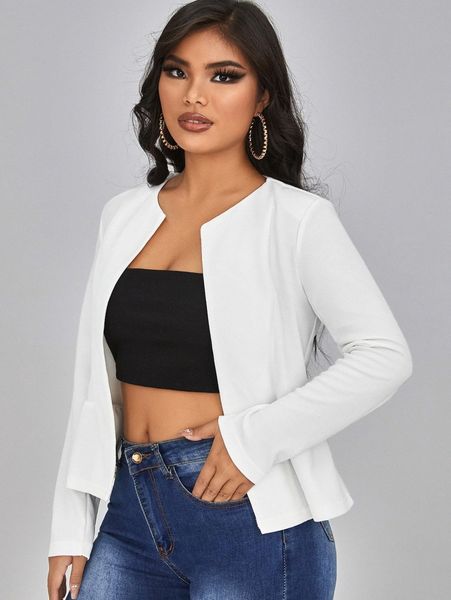 

ruffle hem open front jacket 95jb#, Black;brown