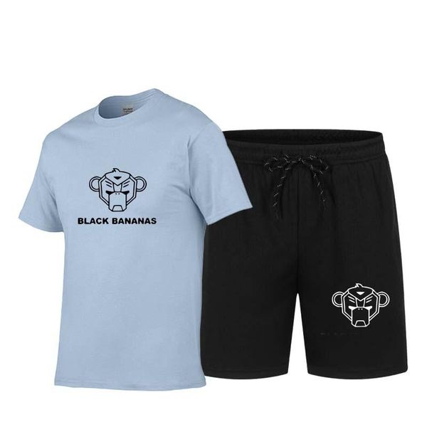 

men's tracksuits black banana short-sleeved t-shirt summer tide brand 2021 loose trend clothes a handsome, Gray