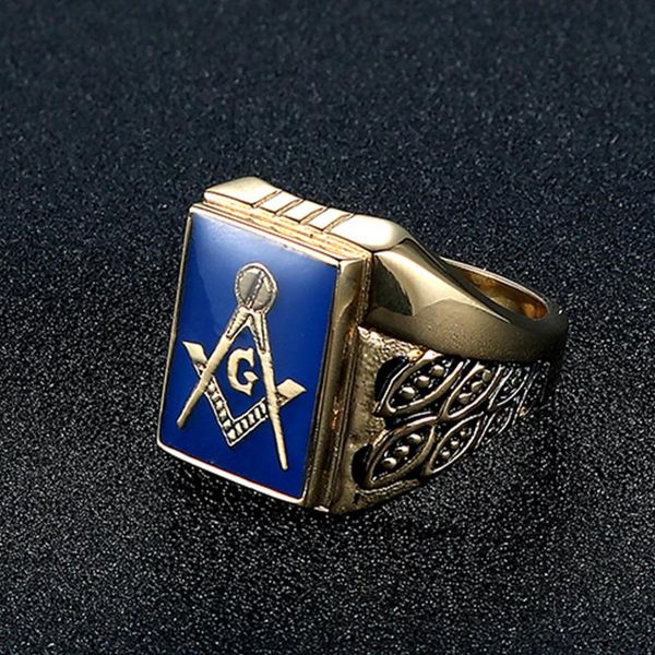 

cluster rings signet-ring golden big wide masonic ring for man men gold stainless steel punk mens male accessories pride, Golden;silver