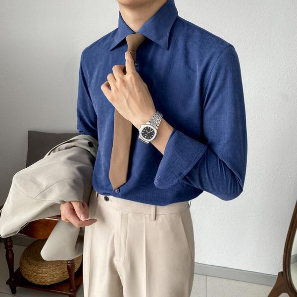 

men's casual shirts spring solid color men clothing korean slim fit male long sleeve streetwear blouses o264, White;black