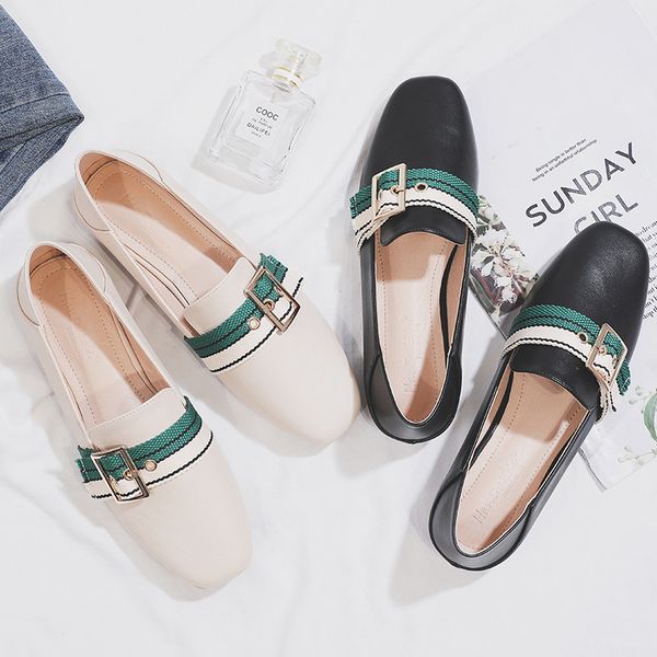 

chic flat loafers big size 43 women casual shoes stripe canvas-buckle ladi office slip-on comfortable boat, Black