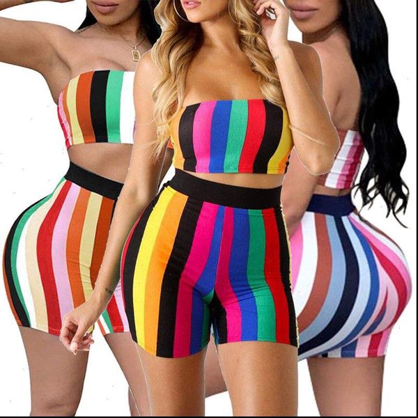 

fashion women tracksuits womens summer clothes sets 2 piece outfits bodycon stripe print crop and high waist shorts, Gray