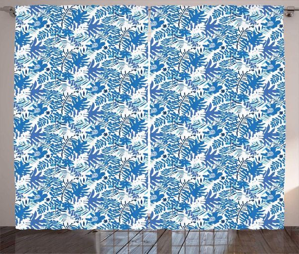 

curtain & drapes white azure blue fern pattern curtains cold tones palm leaves flowers art print living room window