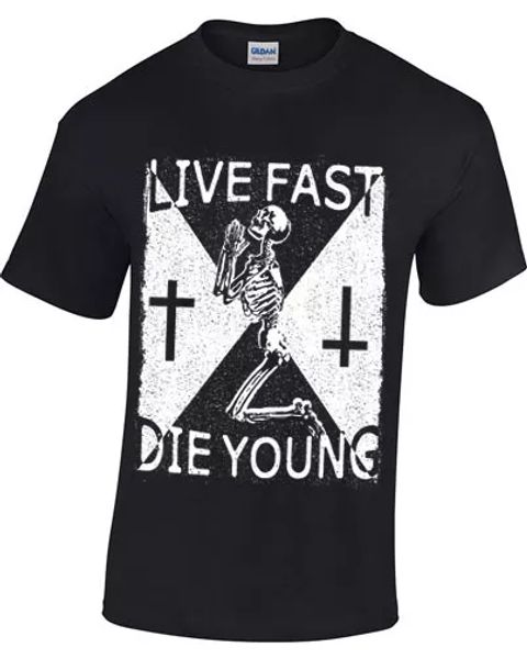 

live fast die joven camiseta hombre mujer punk, White;black