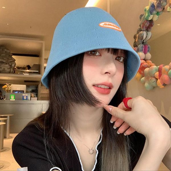 

wide brim hats women ealy spring summer knitted bucket hat thin design foldable sun cap travel go shopping fishing hiking fisherman's c, Blue;gray