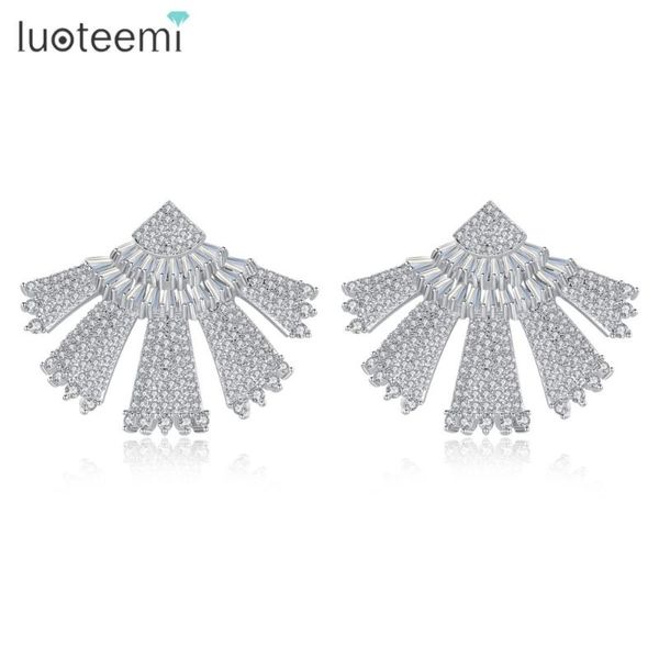 

stud luoteemi cubic zirconia wedding big earrings luxury tiny cz stone double color bridal earring factory wholesale, Golden;silver