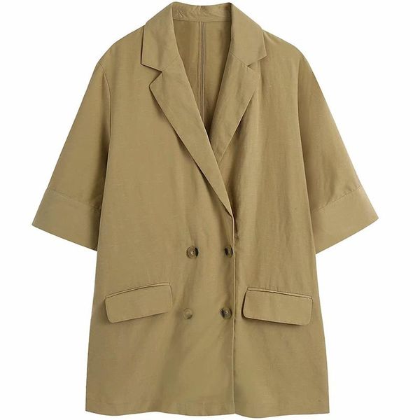 

women's suits & blazers adherebling summer office lady suit jacket short sleeve double breasted loose long women casual female outerwe, White;black