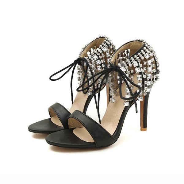 

dress shoes elegant crystal pointed toe wedding shoe women's pumps solid flock fashion buckle shallow high heels for women sandals, Black