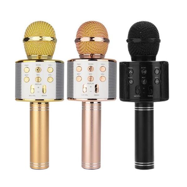 WS858 Microfone Handheld Bluetooth Wireless KTV 858 com alto-falante Mic Microfono Loudspeaker Portátil Karaoke Player 2pcs