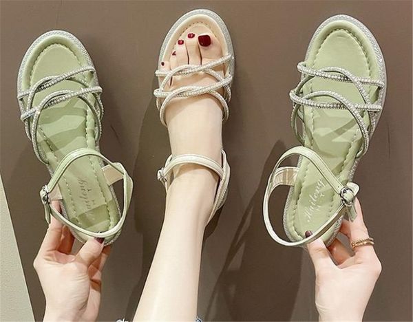 

sandals for women summer round head with flat casual students of rome, Black