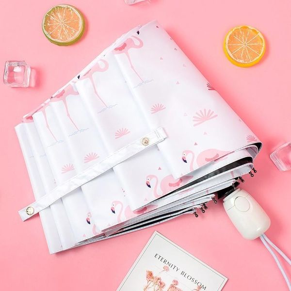 

full automatic pink flamingo clear umbrella rain women sunscreen uv protection fold parasol umbrellas