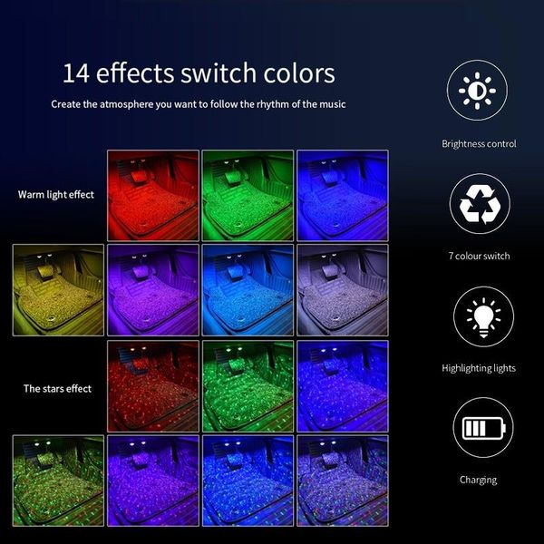 

interior&external lights car interior light rgb led wireless remote automotive decorative lamp auto ambient charging foot