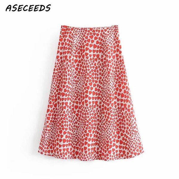 

skirts faldas mujer moda 2021 vintage heart print high waist womens zipper midi skirt streetwear korean kawaii, Black