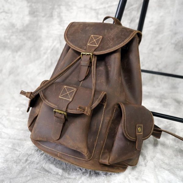 

retro trend leather shoulder bag fashion schoolbag computer travel commuter backpack anti theft