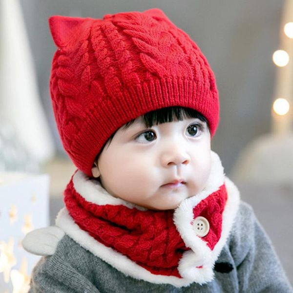 

hair accessories 2pcs/set solid color baby knitted hat scarf set autumn winter warm thick kid neck wrap soft pompom born toddler beanie bonn, Slivery;white