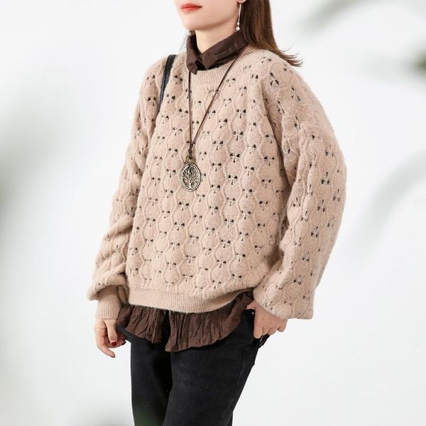 

hollow out women sweater o neck pullover knit 2021 autumn knitwear winter loose fashion coat women's sweaters, White;black