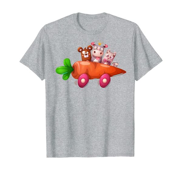 

cute rhino, bear and cat travel in the carrot car t-shirt, White;black