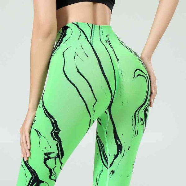 

seamless tie dyed yoga pants women's outdoor naked sense fitness peach hip sports pants, Black