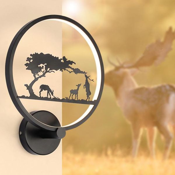 

wall lamps circle 18w led mount light fixture acrylic lamp deer decor lighting hallway living room black shell