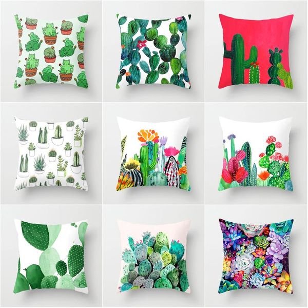 

tropical plants cushion cover cactus flower sofa office car decorative pillowcase peach skin covers home living room decor cushion/decorativ