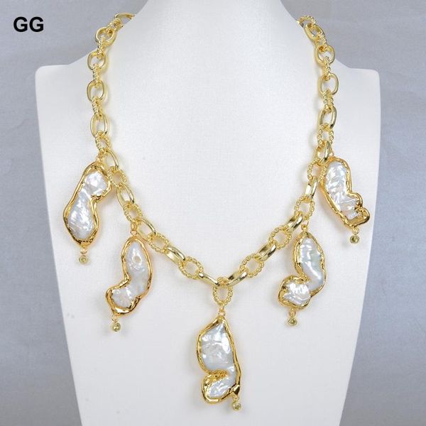 

guaiguai jewelry natural freshwater white baroque keshi pearl crystal gold color plated chain chocker necklace classic for women chains, Silver