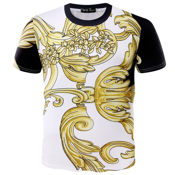 

summer large fashion yellow pattern men's short sleeve t-shirt, White;black