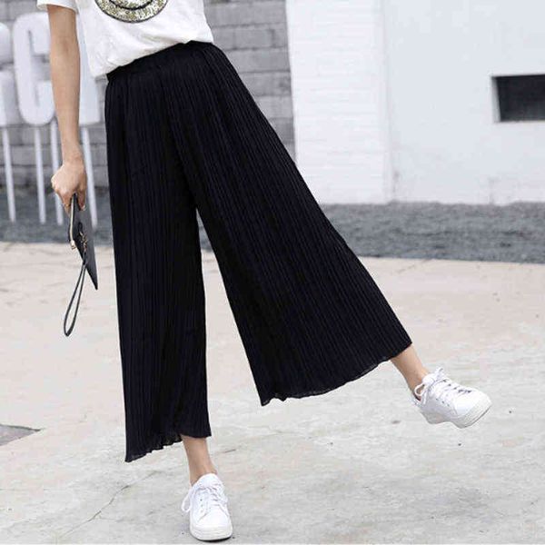 

women's leggings spring and summer pleated wide leg pant's high waist slim casual pants korean large size msy black s