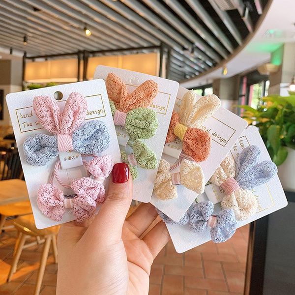 

hair accessories 2021 lace ear bow hairpin girls rope baby cute headdress rubber band ties for children fashion, Slivery;white