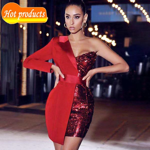 

two piece dress you all in the glittering fashion sequins a shoulder banner design celebratiy party mini dress club s7o4, White