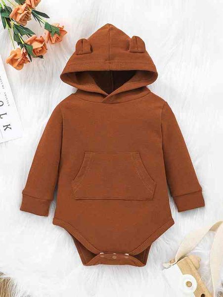 

baby kangaroo pocket 3d ear design hooded bodysuit she, Blue
