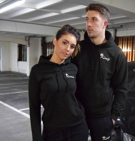 

women tracksuits autumn matching couple casual men king queen print hooded hoodies and pants suits lover christmas, Gray
