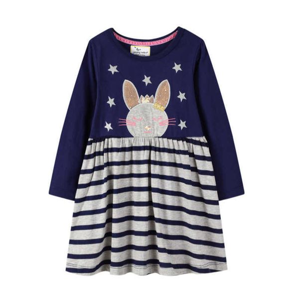 

jumping meters long sleeve princess cotton girls dress animal applique star party baby clothes selling children's 210529, Red;yellow
