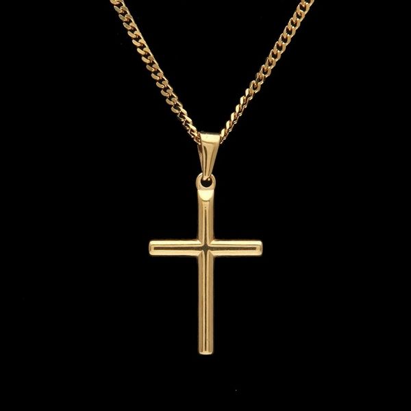 

mens stainless steel cross pendant necklace gold sweater chain fashion hip hop necklace jewelry, Silver
