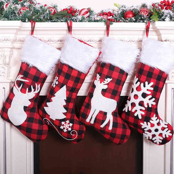 

christmas cloth red and black checkered stockings plush gift bag pendant decorations