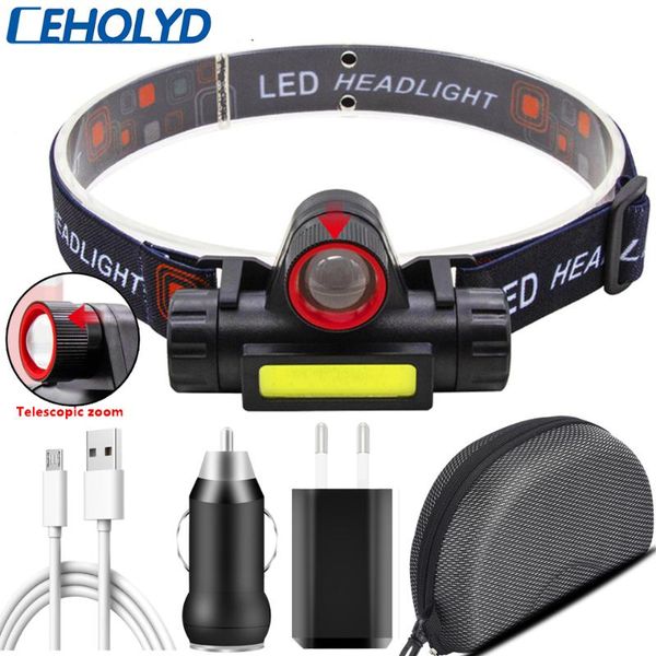 

led headlamp q5 zoomable head lamp waterproof headlight 2500lm built in usb rechargeable 18650 battery working light headlamps