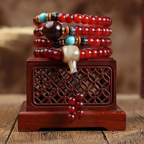 

beaded, strands natural tibet jokhang temple old sheep horn polished barrels beads 108 mala hand strings men and women bracelet, Black