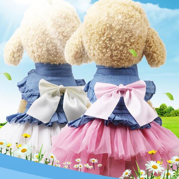

cat costumes bow-knot denim dresses female luxury princess tulle skirt summer dress kitten clothing for small cats xxl sweet pet products