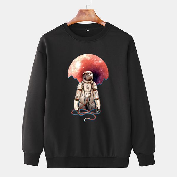 

fashion fleece 2021 spring and autumn leisure hoodies astronaut printed round neck men's sweater large coat, Black