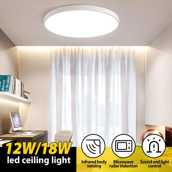 

ceiling lights led light flush mounted decor home lamp 12w/18w pir sensor infrared human body motion induction + control