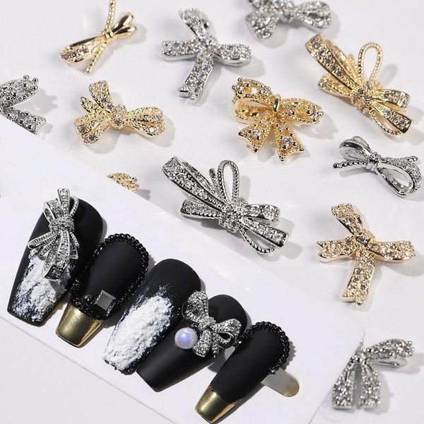 

pieces nail art bow-knot ornament flash nails rhinestone 3d metal crystal diy decorations manicure accessories, Silver;gold