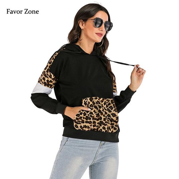 

women's hoodies & sweatshirts black white leopard patchwork women sweatshirt casual fashion hooded pullover autumn winter long sleeve f