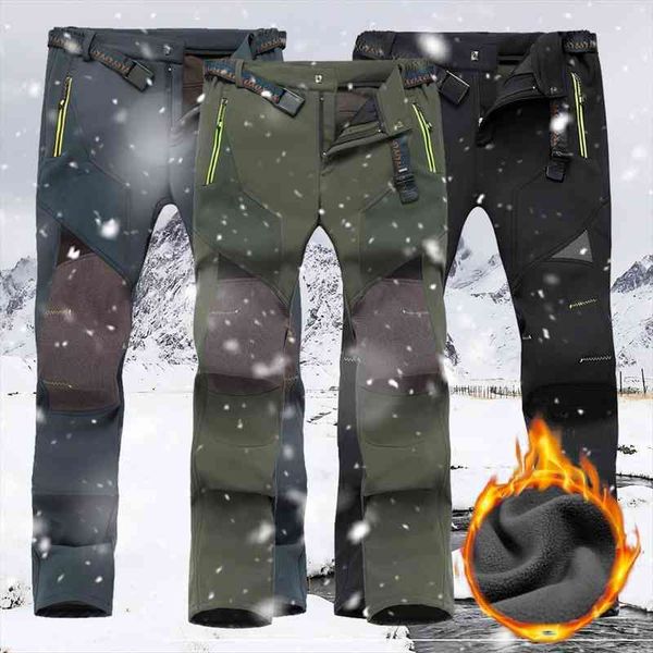 

autumn winter outdoor waterproof soft-shell women pants trekking fleece lined casual thick sports trousers plus size, Black