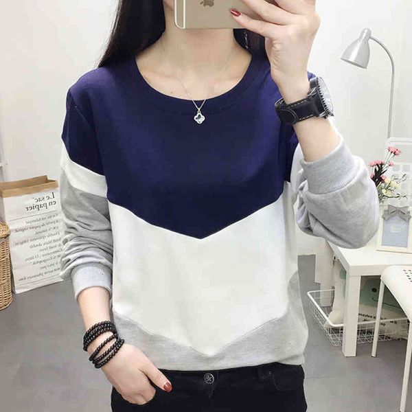 

women's t-shirt shintimes o-neck loose patchwork tee shirt femme korean fashion cotton t shirt autumn casual long sleeve woma, White