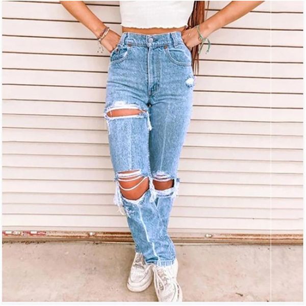 

spring high waist jeans for women plus size streetwear skinny pencil denim stretch slim fitness pants trousers women's, Blue