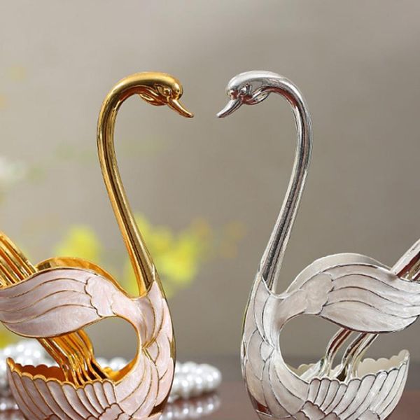 

forks luxury swan fruit base holder set metal salad dessert coffee spoon cake tableware