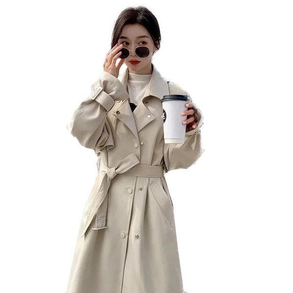 

women's trench coats windbreaker women mid-length section 2021spring lining jacket large size temperament was thin british style female, Tan;black