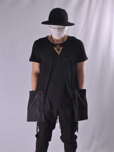 

men's t-shirts short sleeve t-shirt summer dark round collar zipper pocket simple loose long work clothes fashion, White;black