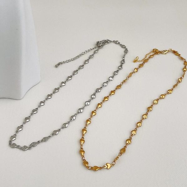 

chokers allme korean gold silver color metal necklace for women girls love heart shaped chain chic accessories, Golden;silver