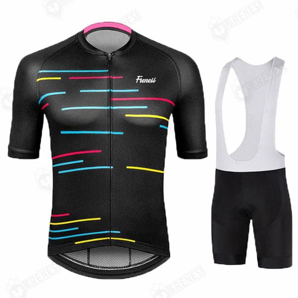

racing sets 2021 frenesi pro team cycling jersey set men mountain bike suit summer gel bicycle wear anti-uv triathlon clothes, Black;blue